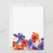 Rode klaprozen, paarse irissen aquarel save the da date (Achterkant)