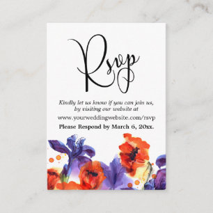 Rode klaprozen & paarse irissen RSVP Online Instee Informatiekaartje