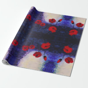 Rode klaprozen Paarse kunst inpakpapier