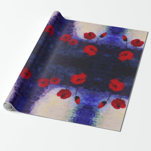 Rode klaprozen Paarse kunst inpakpapier (Uitgerold)