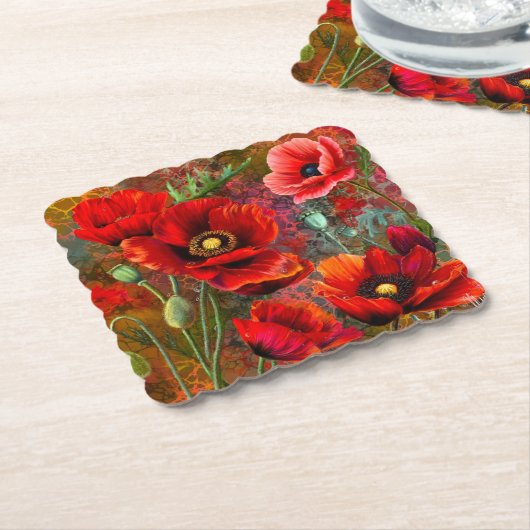 Rode Klaprozen Papier Onderzetters (Gebogen)