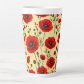 Rode klaprozen patroon latte mok (Voorkant)