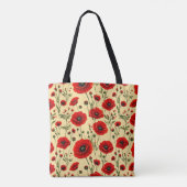 Rode klaprozen patroon tote bag (Achterkant)