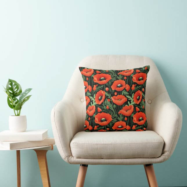 Rode klaprozen rode bloemen bloemrijke groene plan kussen (Stoel)