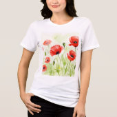 Rode klaprozen Tri-Blend shirt (Voorkant)