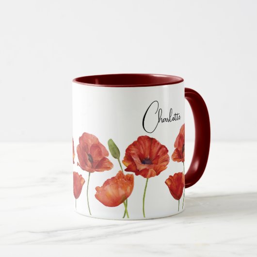 Rode klaprozen Waterverf augustus Geboorte Bloemen Mok (Voorkant rechts)