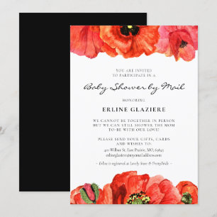 Rode klaprozen waterverf Baby shower per post Kaart