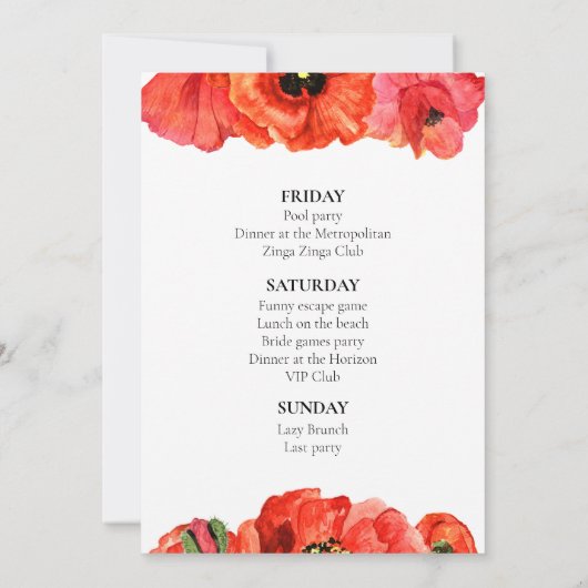 Rode klaprozen waterverf Bachelorette weekend Kaart (Achterkant)
