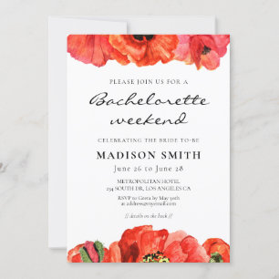 Rode klaprozen waterverf Bachelorette weekend Kaart