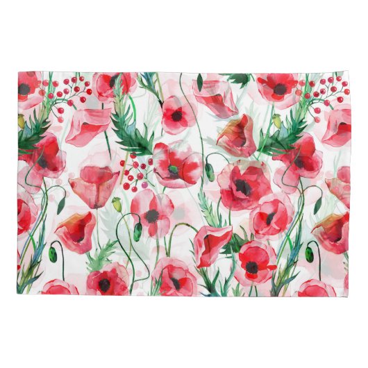 Rode klaprozen: waterverf bloemillustratie kussensloop (Achterkant)