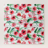 Rode klaprozen: waterverf bloemillustratie legpuzzel (Horizontaal)