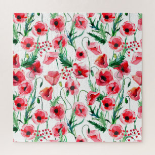 Rode klaprozen: waterverf bloemillustratie legpuzzel