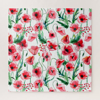 Rode klaprozen: waterverf bloemillustratie legpuzzel