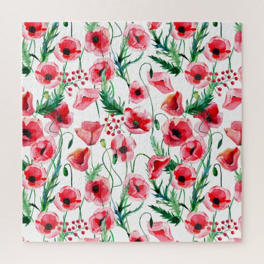Rode klaprozen: waterverf bloemillustratie legpuzzel (Verticaal)