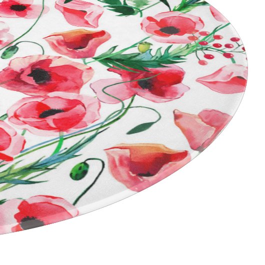 Rode klaprozen: waterverf bloemillustratie snijplank (Hoek)