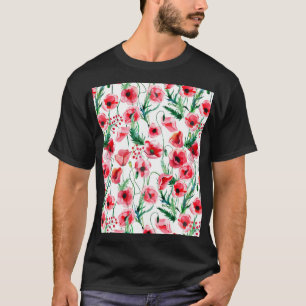 Rode klaprozen: waterverf bloemillustratie t-shirt