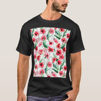Rode klaprozen: waterverf bloemillustratie t-shirt