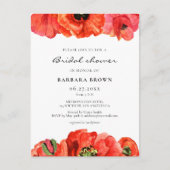 Rode klaprozen waterverf bruids doucheuitnodiging briefkaart (Voorkant)