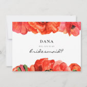 Rode klaprozen waterverf bruidsmeisje voorstel kaa kaart (Voorkant)