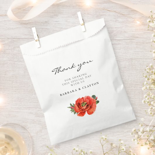 Rode klaprozen waterverf bruiloft bedankzakje (Geknipt)