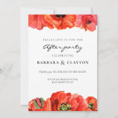 Rode klaprozen waterverf bruiloft na feest kaart (Voorkant)