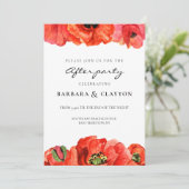 Rode klaprozen waterverf bruiloft na feest kaart (Staand voorkant)