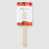 Rode klaprozen waterverf bruiloft programma handwaaier (Achterkant)