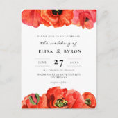 Rode klaprozen waterverf bruiloft uitnodiging (Voorkant)