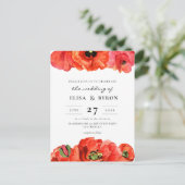 Rode klaprozen waterverf bruiloft uitnodiging (Staand voorkant)
