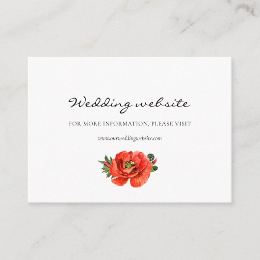 Rode klaprozen waterverf bruiloft website kaart (Voorkant)