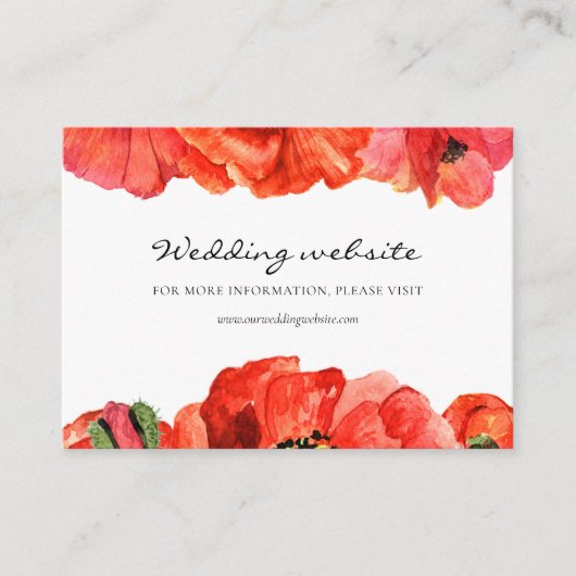 Rode klaprozen waterverf bruiloft website kaart (Voorkant)