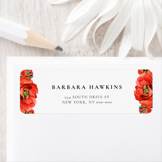 Rode klaprozen waterverf retouradres etiket (Insitu)