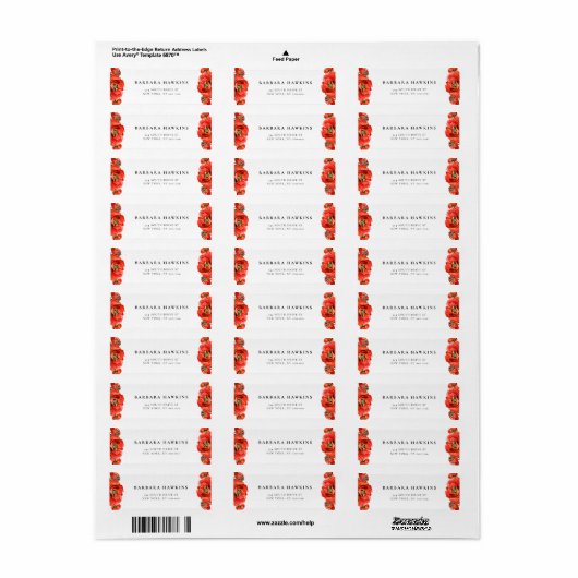 Rode klaprozen waterverf retouradres etiket (Full Sheet)