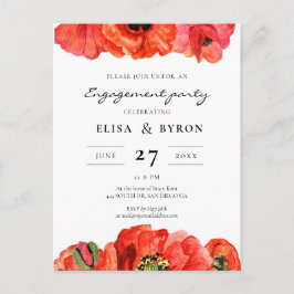 Rode klaprozen waterverf verlovingsfeestuitnodigin briefkaart