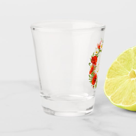 Rode klaprozen Witte Gele Madeliefjes Bloemenkrans Shot Glas (Links)