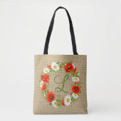 Rode klaprozen Witte Gele Madeliefjes Bloemenkrans Tote Bag (Voorkant)