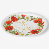 Rode klaprozen Witte gele madeliefjes Bloemkrans Papieren Bordje (Gekanteld)