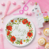 Rode klaprozen Witte gele madeliefjes Bloemkrans Papieren Bordje (Feest)