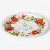 Rode klaprozen Witte gele madeliefjes Bloemkrans Papieren Bordje (Gekanteld)