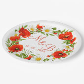 Rode klaprozen Witte gele madeliefjes Bloemkrans Papieren Bordje (Gekanteld)