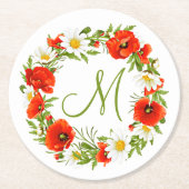 Rode klaprozen Witte gele madeliefjes Bloemkrans Ronde Kartonnen Onderzetter (Voorkant)