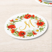 Rode klaprozen Witte gele madeliefjes Bloemkrans Ronde Kartonnen Onderzetter (Gebogen)