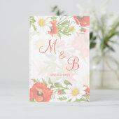 Rode klaprozen Witte gele madeliefjes Bloemkrans Save The Date (Staand voorkant)