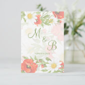 Rode klaprozen Witte gele madeliefjes Bloemkrans Save The Date (Staand voorkant)