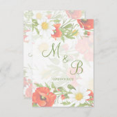 Rode klaprozen Witte gele madeliefjes Bloemkrans Save The Date (Voorkant / Achterkant)