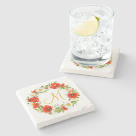 Rode klaprozen Witte gele madeliefjes Bloemkrans Stenen Onderzetter