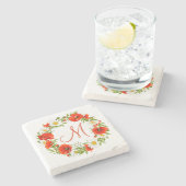 Rode klaprozen Witte gele madeliefjes Bloemkrans Stenen Onderzetter (Zijkant)