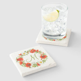 Rode klaprozen Witte gele madeliefjes Bloemkrans Stenen Onderzetter