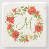 Rode klaprozen Witte gele madeliefjes Bloemkrans Stenen Onderzetter (Voorkant)