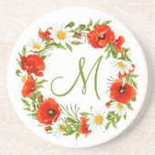 Rode klaprozen Witte gele madeliefjes Bloemkrans Zandsteen Onderzetter (Voorkant)